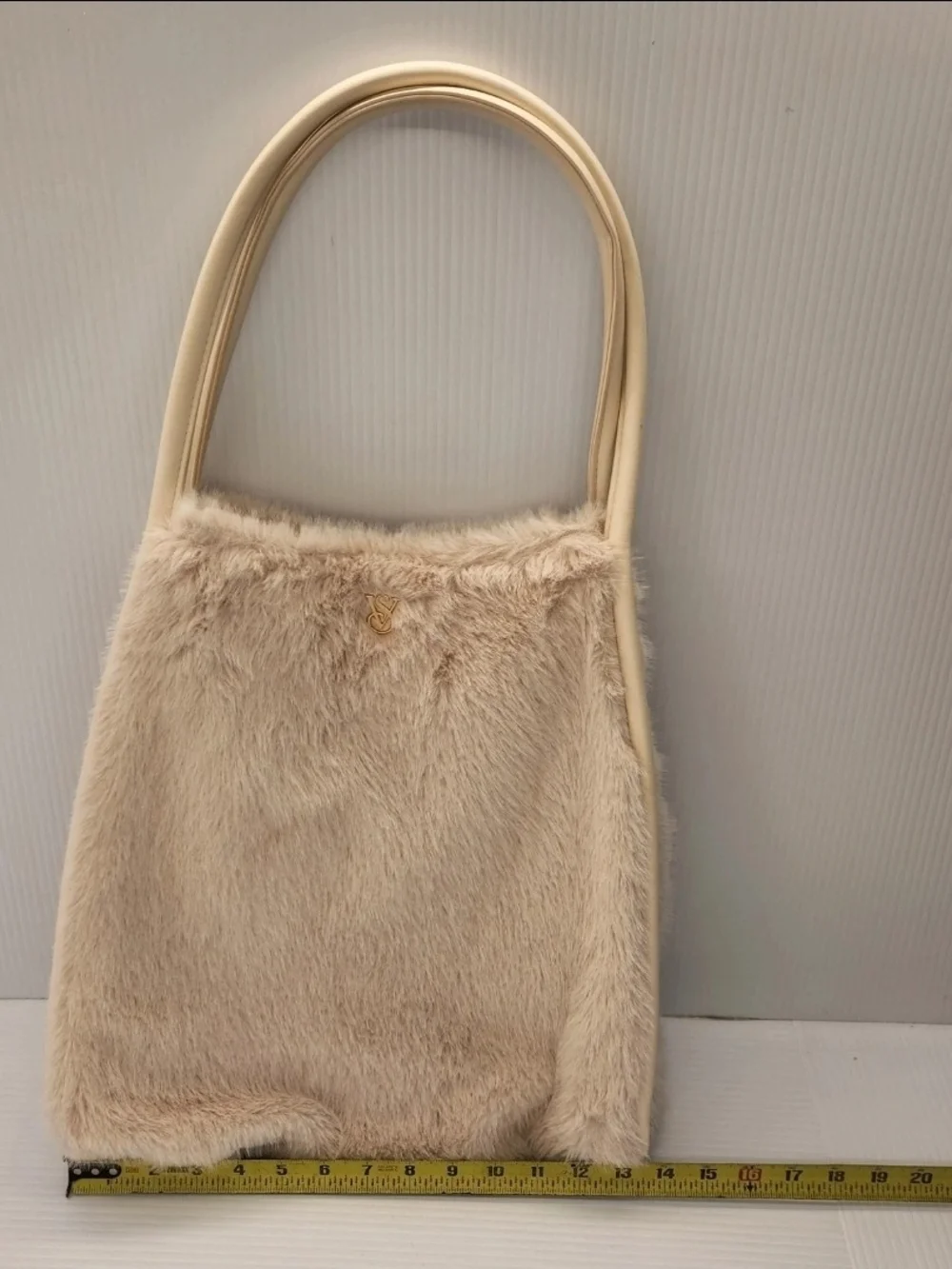 Victoria's Secret Cream Faux-Fur Tote with Gold Accent